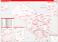 Bergen-Passaic Metro Area Wall Map Red Line Style 2024